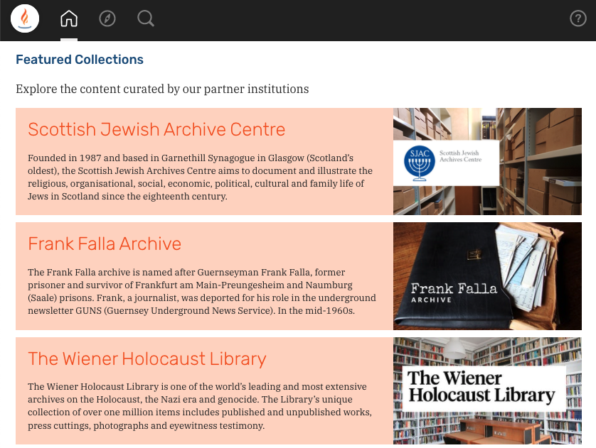 this image shows some of the thumbnails for co-curated collections on the U.K. Holocaust Map.