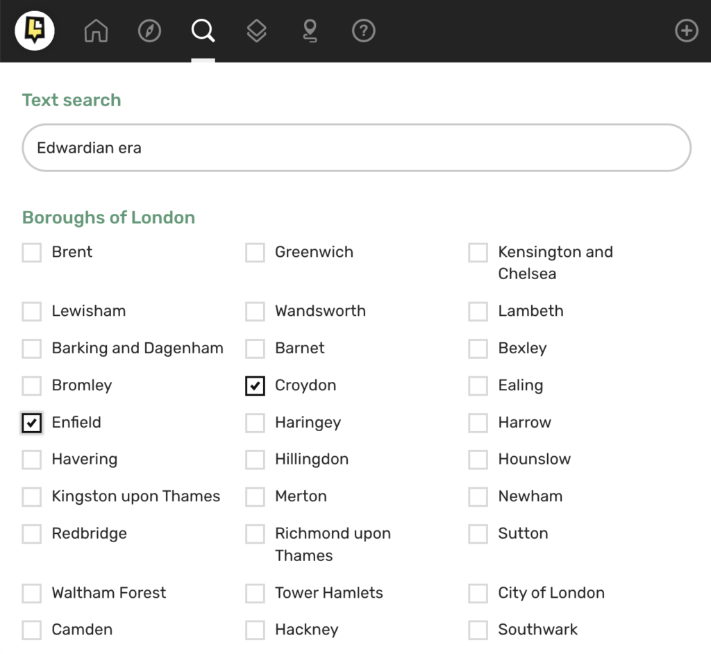 A screenshot demonstrating that the user can select pre-existing search terms and type their own. 
