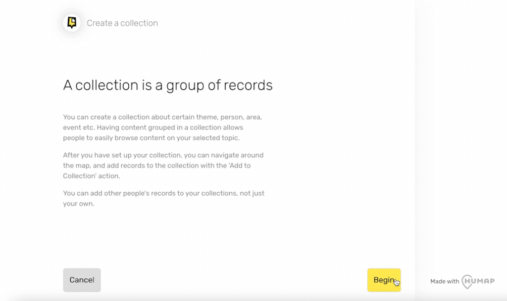 The collections introductory screen