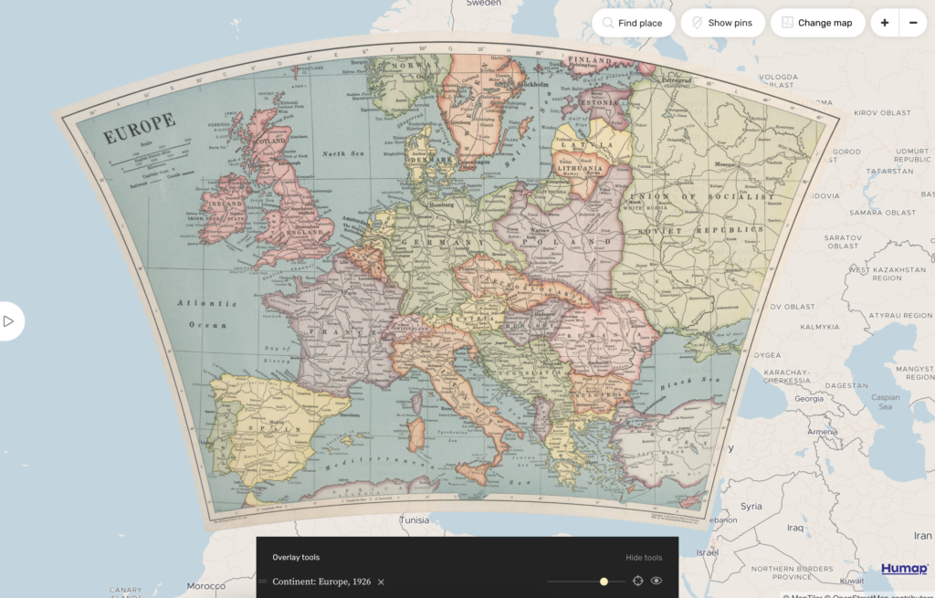 A screenshot of a 1926 map of Europe