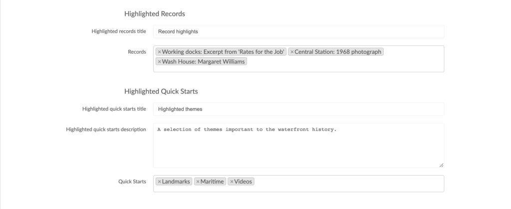 A screenshot of the tray view/introduction/content highlighted record section in the admin dashboard.