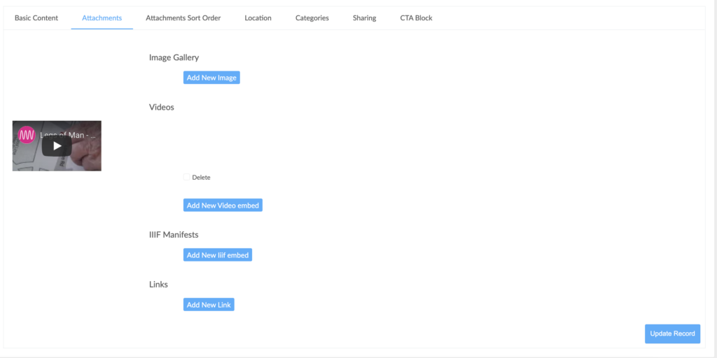 A screenshot of Records / Attachments on the admin dashboard