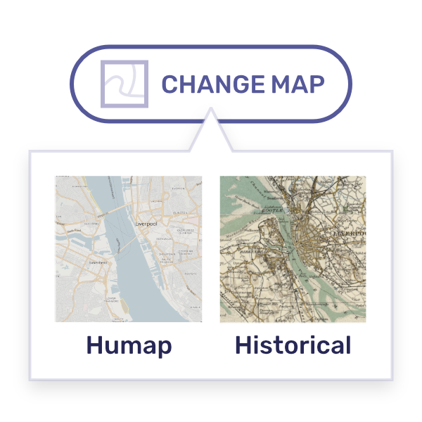 A representational image of the 'change base map' button on Humap