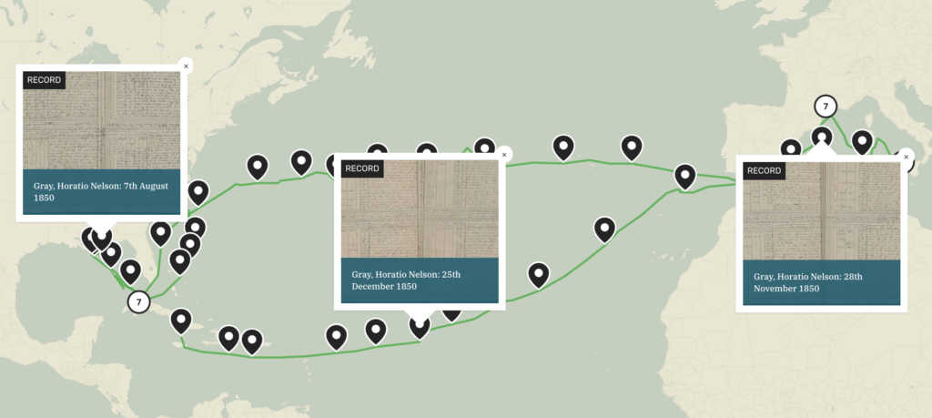 A screenshot showing a route on the Life At Sea map