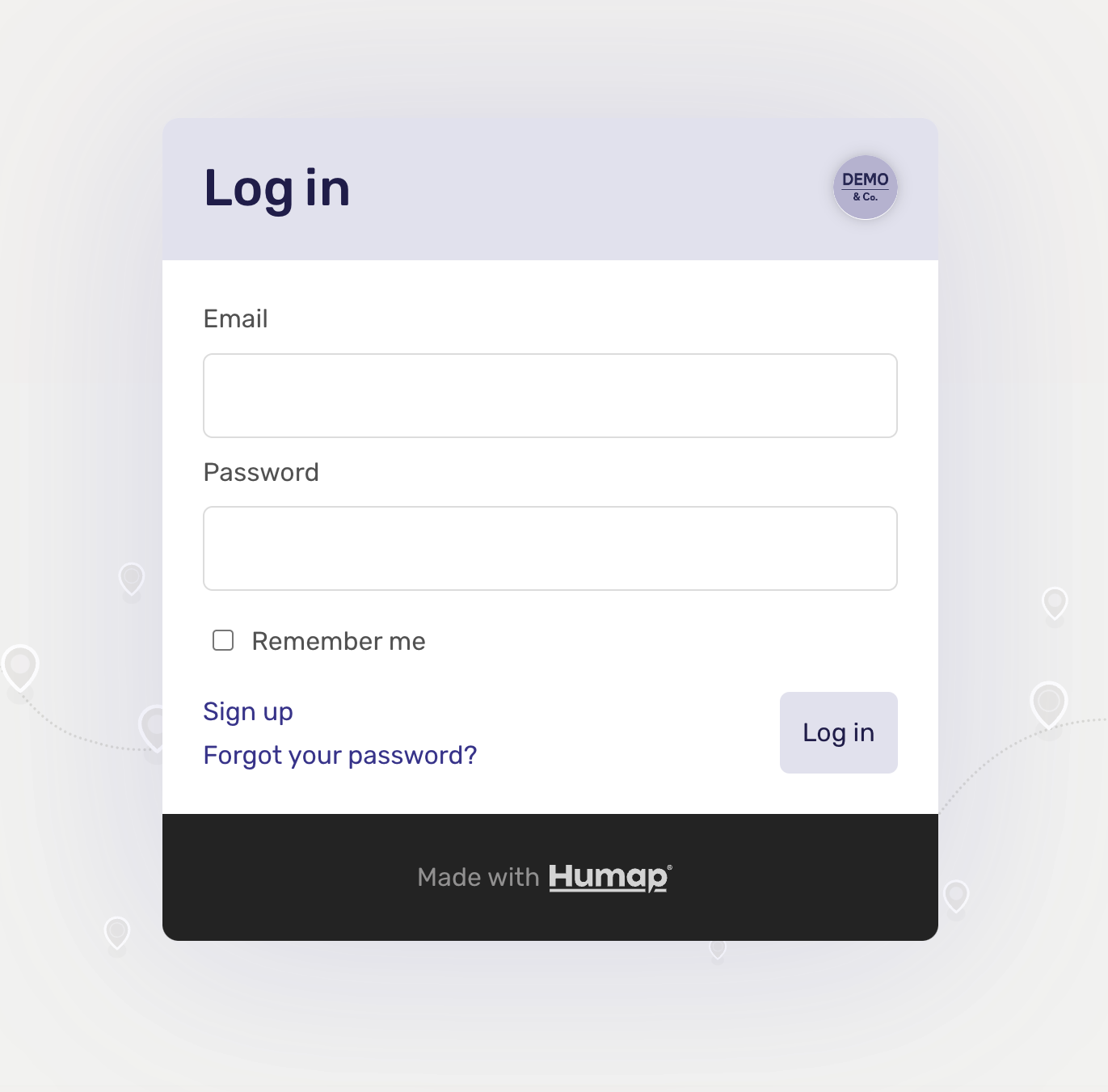 The log in screen for the Humap platform 