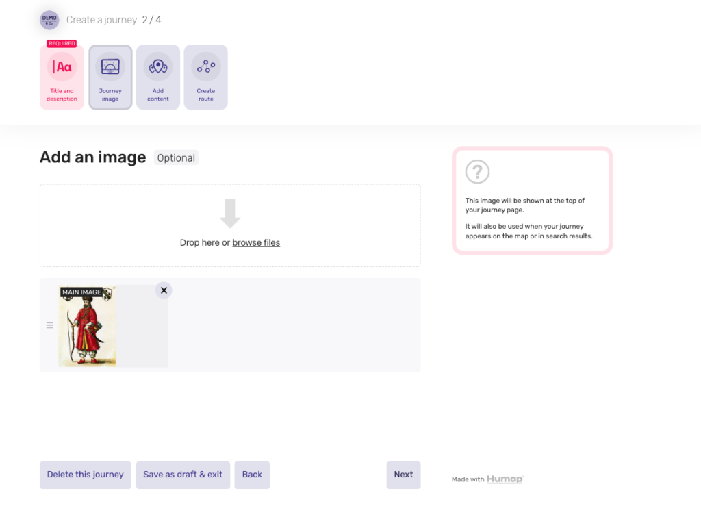 A screenshot demonstrating how to Upload an image