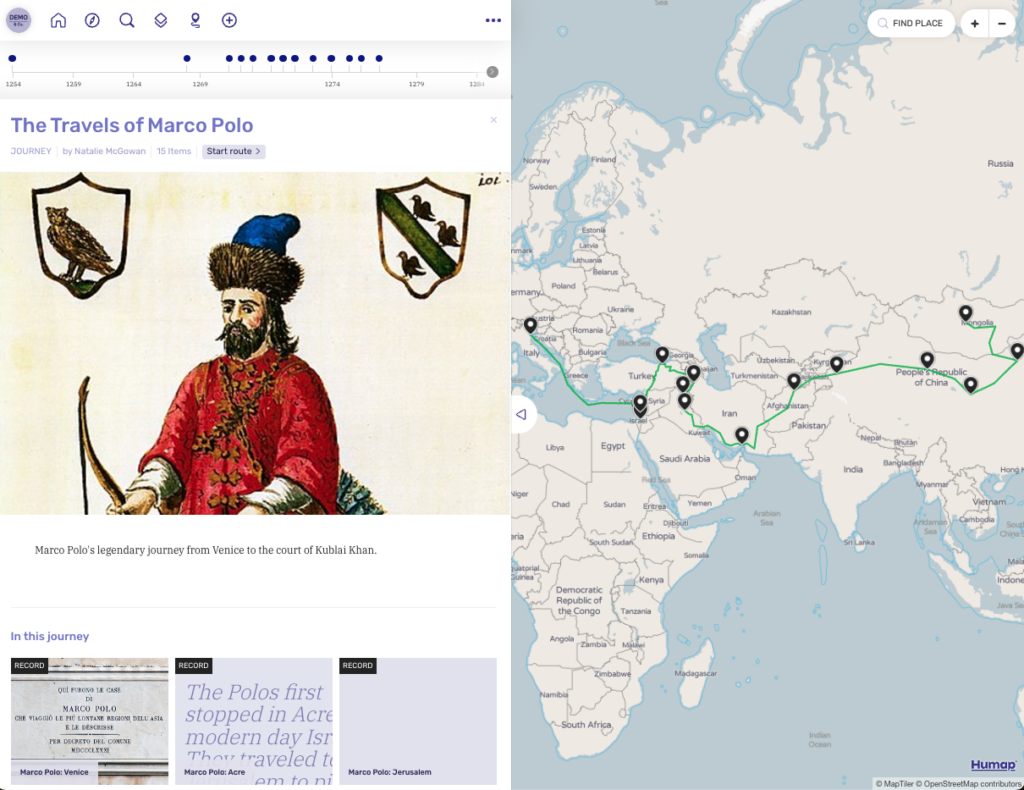 A screenshot of the journey for the travels of Marco Polo