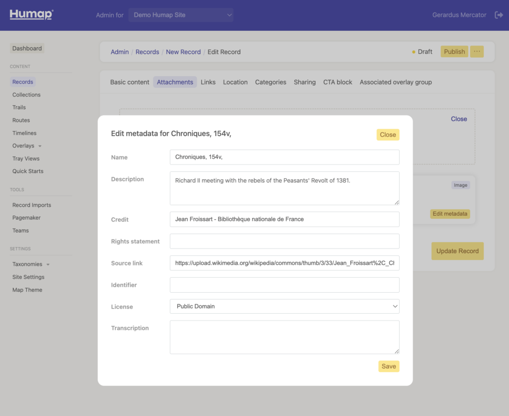 A screenshot demonstrating how to add metadata 