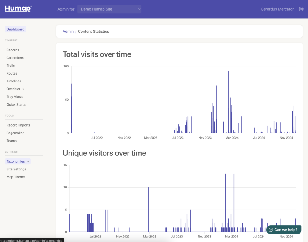 A screenshot demonstrating where to find the taxonomies section in the admin dashboard