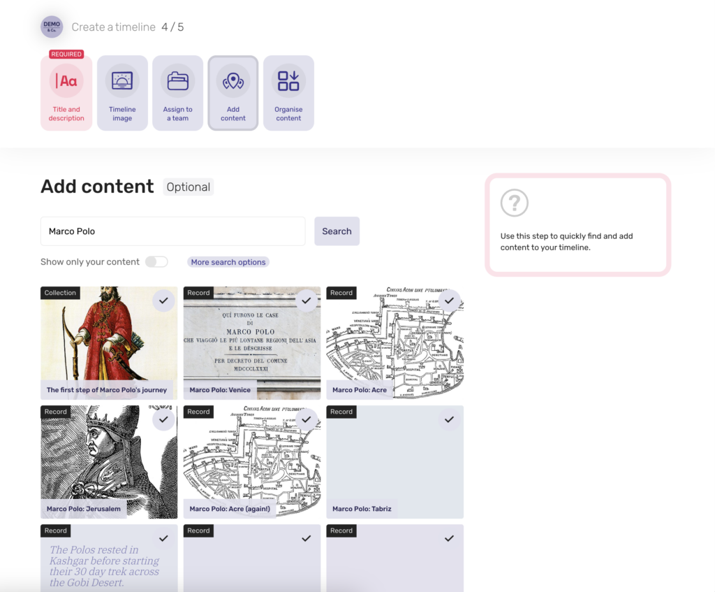 A screenshot demonstrating how to Add content