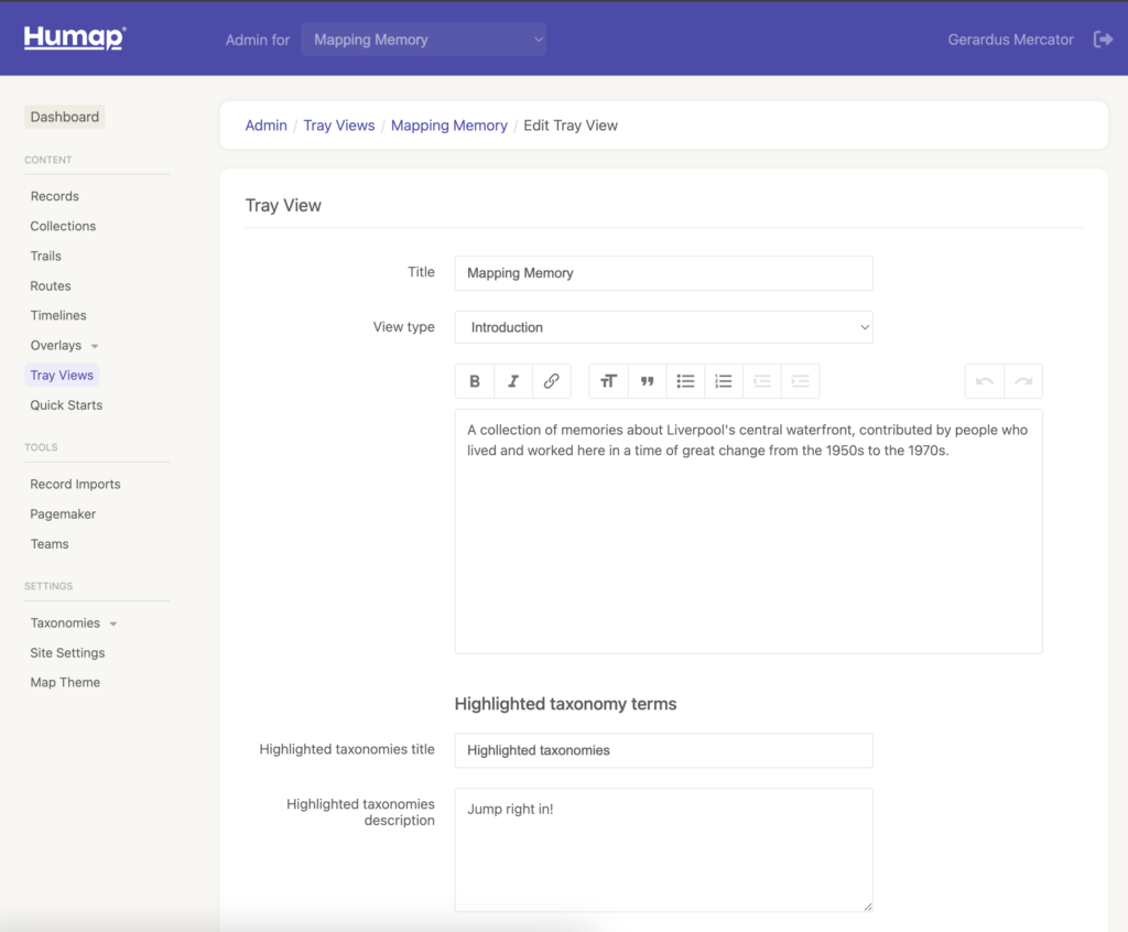 A screenshot demonstrating the process of Creating an Introduction Tray View