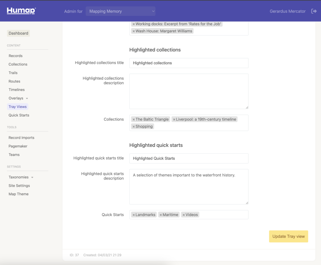 A screenshot demonstrating the process of Creating an Introduction Tray View