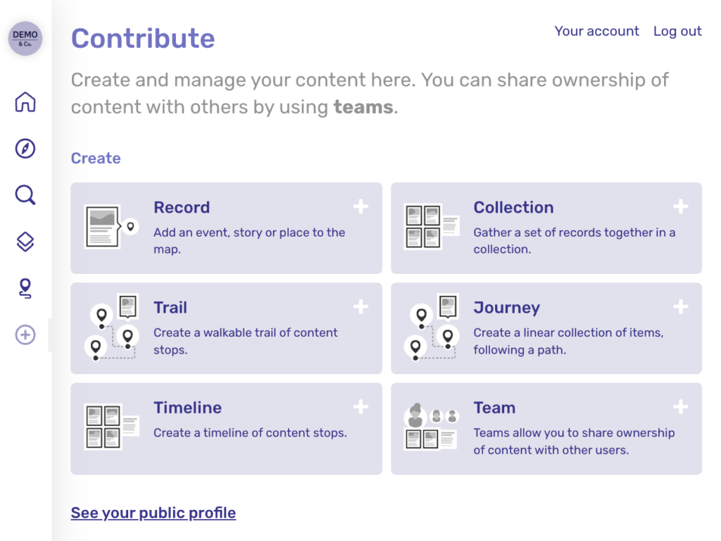 A screenshot of the example Contribute dashboard