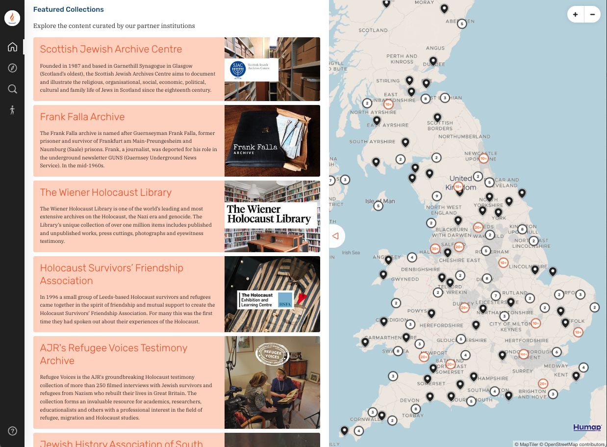 A screenshot of featured collections on the UK Holocaust Map