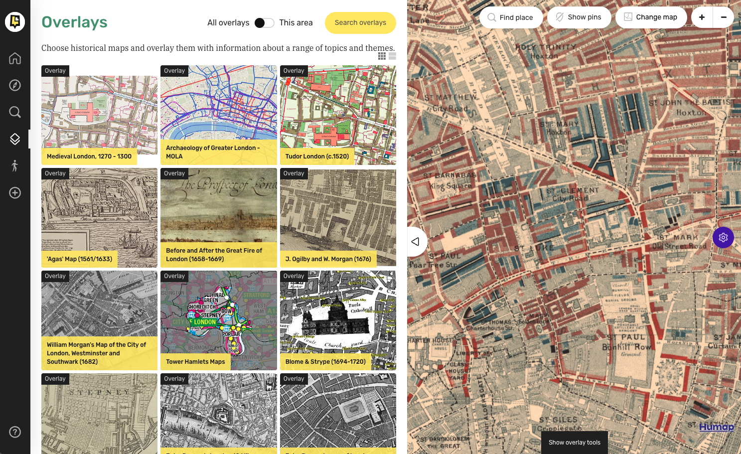 A screenshot of the overlays available on Layers of London