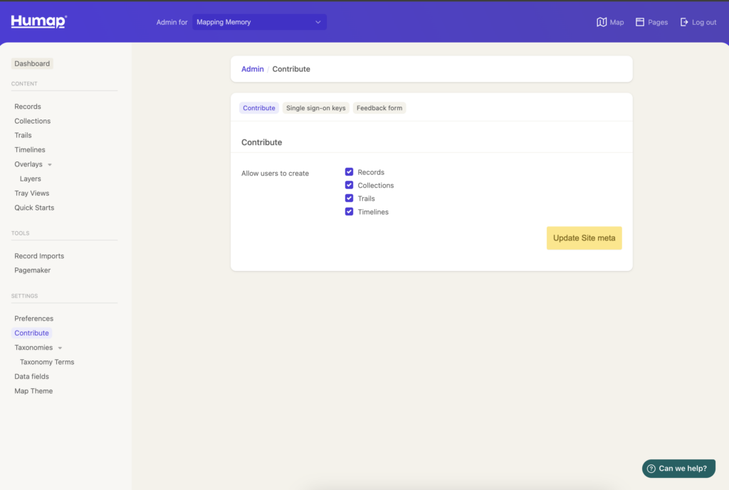 A screenshot demonstrating how to manage the Contribute system