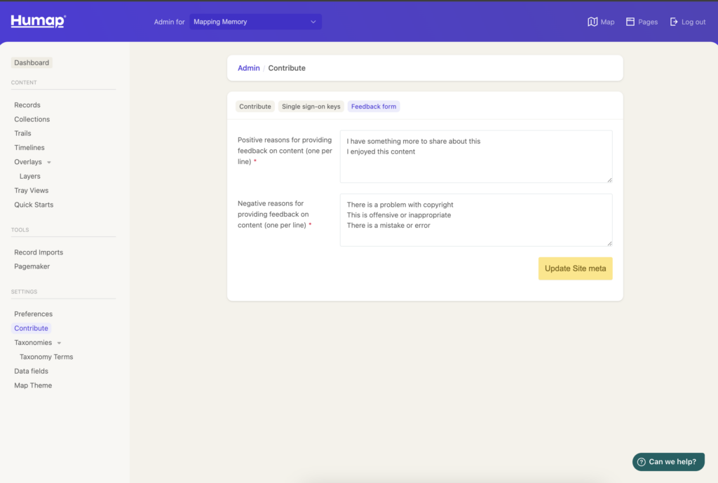 A screenshot demonstrating how to manage the Contribute system
