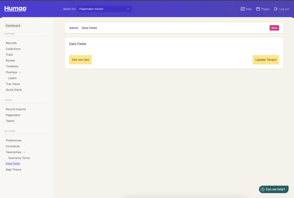 A screenshot demonstrating how to create Data Fields