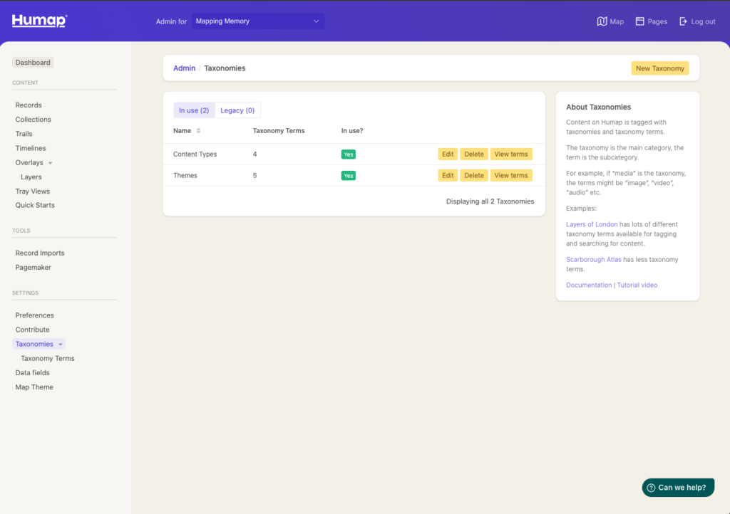 A screenshot demonstrating how to create Taxonomies 