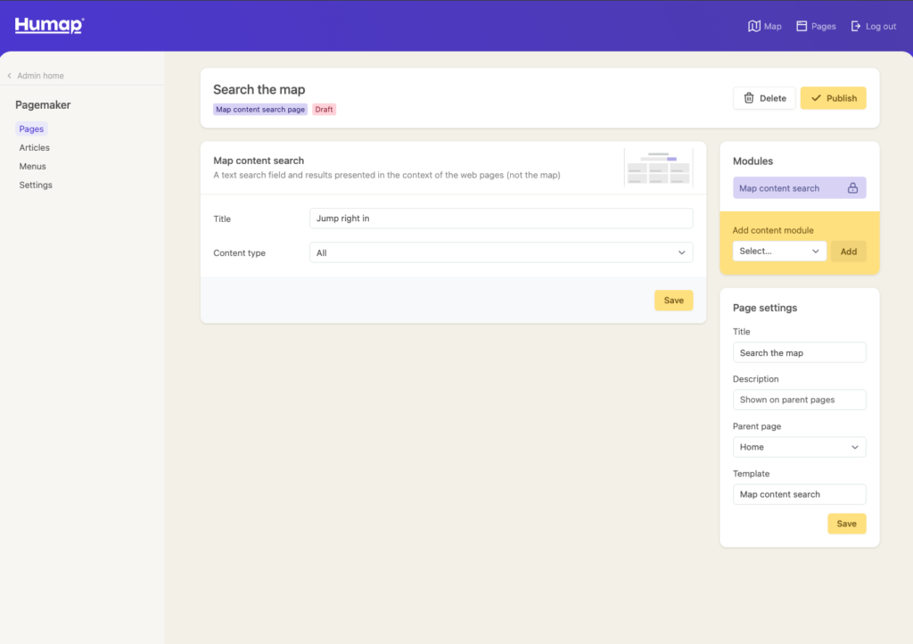 A screenshot demonstrating how to create a map searching page