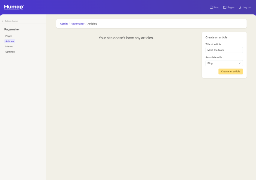 A screenshot demonstrating how to Create a new article