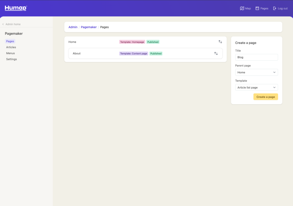 A screenshot demonstrating how to create an article list page