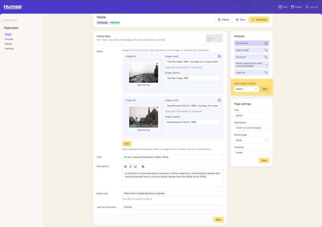 A screenshot of a Pagemaker home page