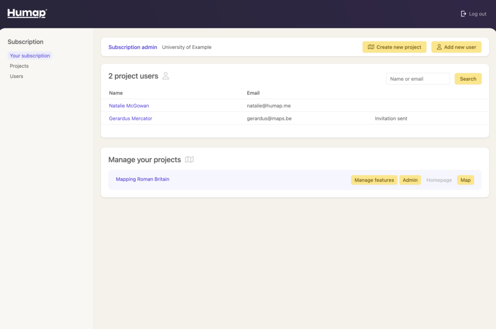 The new user, and the new project, are now listed on the dashboard
