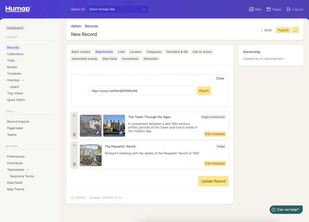 A window for adding a video link