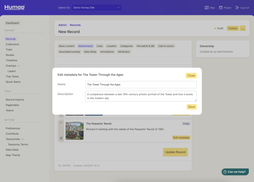 Field for adding image comparison information