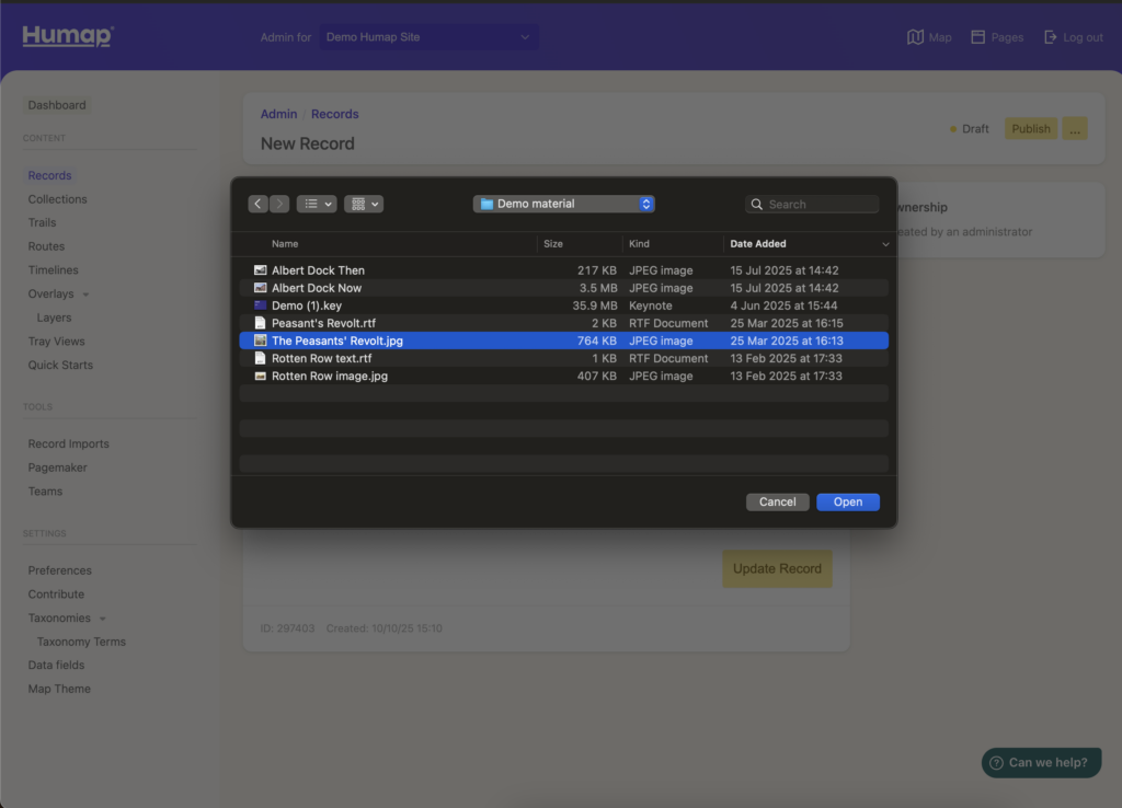 Click the item you would like to upload in your file explorer