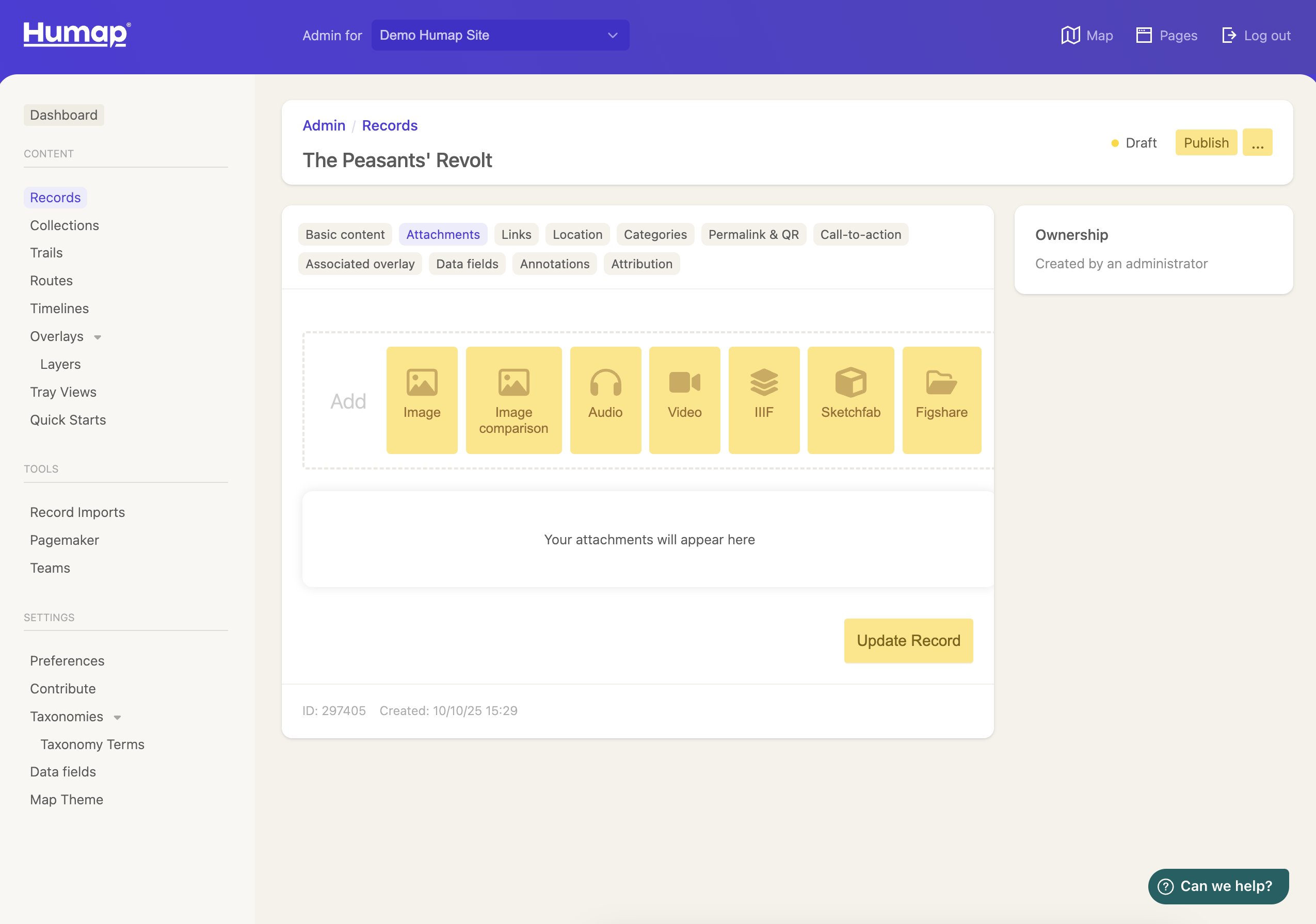 An array of different media attachment options are available here