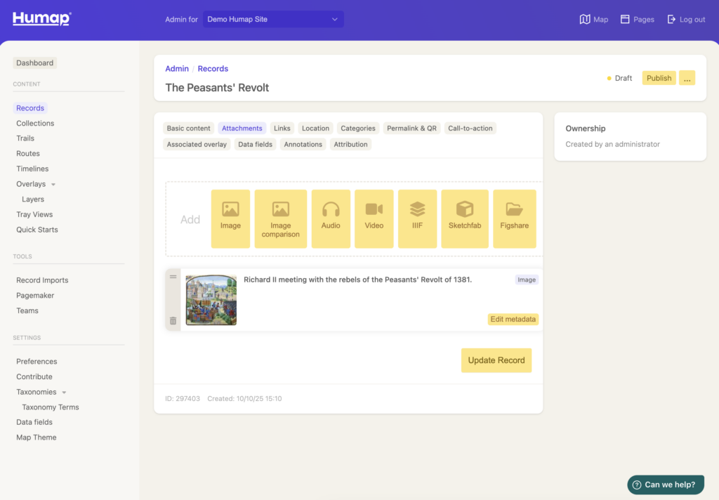 The labelled image is listed and there are options to add more media