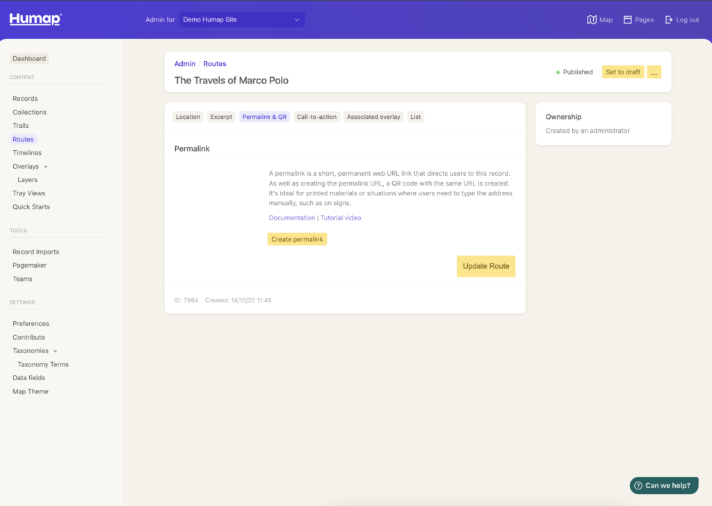 Instructions for creating a permalink