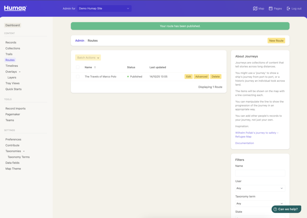 The journey is now visible in the dashboard