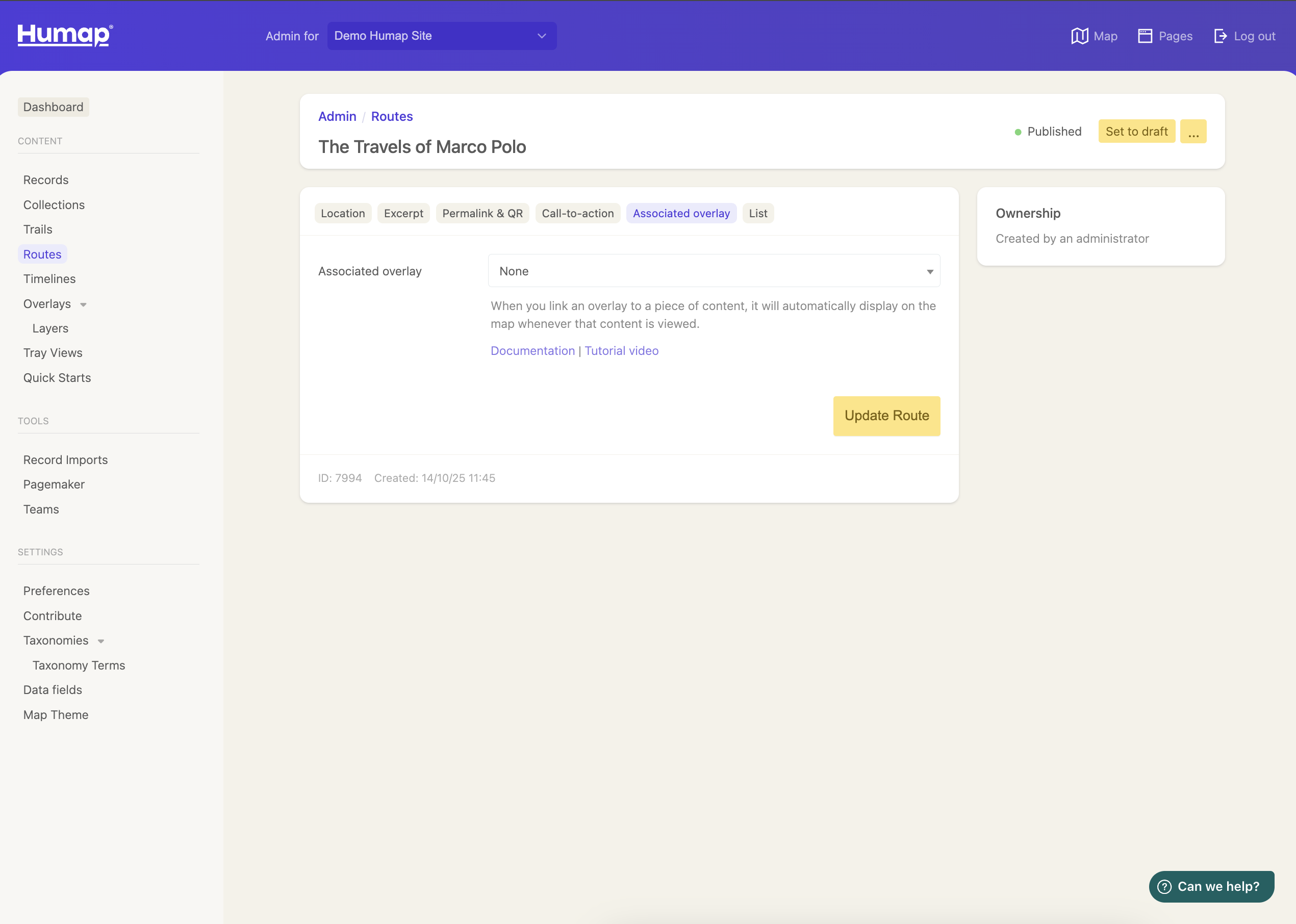 A dropdown menu for adding an overlay