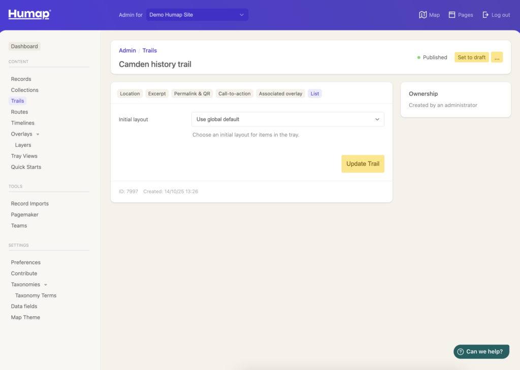 A dropdown menu with options