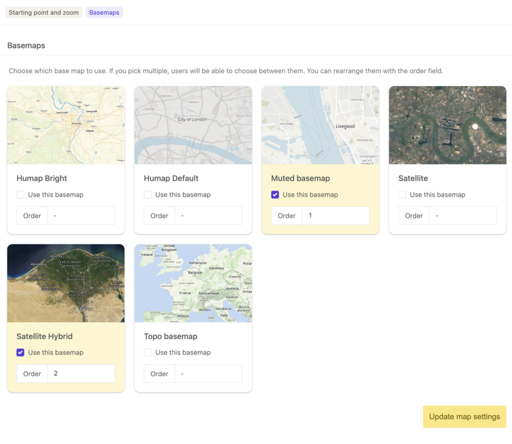 Available base maps in admin